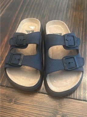 Kids Navy Double-Strap Adjustable Slide Sandals